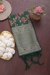 BANARASI SILK FLOWER PATTERN DUPATTA BGREEN