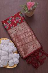 BANARASI SILK FLOWER PATTERN DUPATTA MAROON