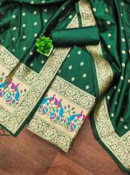  BGREEN BANARASI SILK UNSTICH SUIT