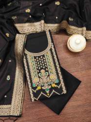  BLACK BANARASI COTTON UNSTICH SUIT
