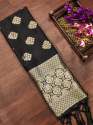 BLACK BANARASI SILK DUPATTA WITH FLOWER TREE ZARI 