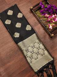 BLACK BANARASI SILK DUPATTA WITH FLOWER TREE ZARI 
