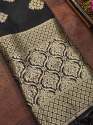 BLACK BANARASI SILK DUPATTA WITH FLOWER TREE ZARI  thumb 1