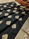 BLACK BANARASI SILK DUPATTA WITH FLOWER TREE ZARI  thumb 2