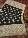 BLACK BANARASI SILK DUPATTA WITH FLOWER TREE ZARI  thumb 3