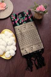  BLACK BANARASI SILK FLOWER PATTER DUPATTA