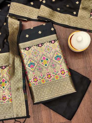     BLACK BANARASI SILK UNSTICH SUIT