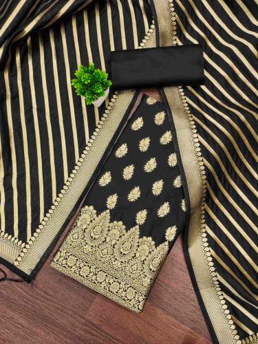 BLACK BANARASI SILK UNSTICHED  SUIT