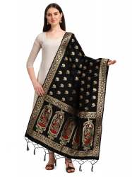 BLACK BANARASI SILK WITH PEACOCK PATTERN DUPATTA