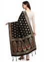 BLACK BANARASI SILK WITH PEACOCK PATTERN DUPATTA thumb 1