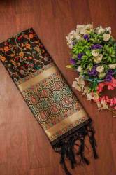   BLACK Kashmiri Banarasi Silk Dupatta