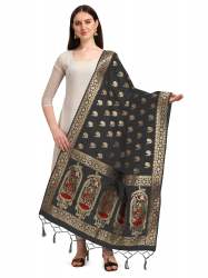 GREY BANARASI SILK WITH PEACOCK PATTERN DUPATTA