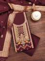 MAROON BANARASI COTTON UNSTICH SUIT 