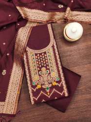 MAROON BANARASI COTTON UNSTICH SUIT 