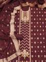 MAROON BANARASI COTTON UNSTICH SUIT  thumb 1