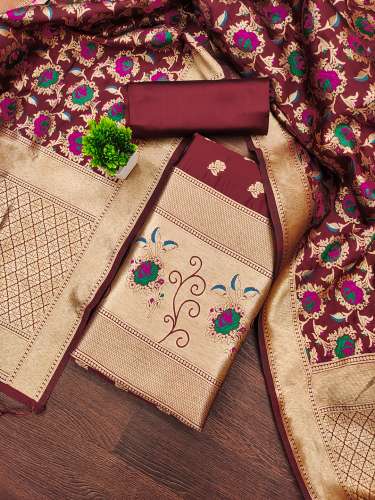  MAROON BANARASI SILK UNSTICH SUIT
