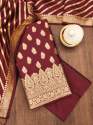 MAROON BANARASI SILK UNSTICHED SUIT...