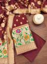 MAROON BANARASI SILK UNSTICHED SUIT