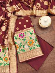 MAROON BANARASI SILK UNSTICHED SUIT