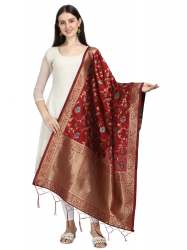 MAROON BANARASI SILK WITH FLOWER PATTERN DUPATTA