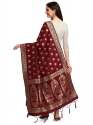 MAROON BANARASI SILK WITH PEACOCK PATTERN DUPATTA thumb 1