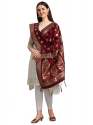  MAROON BANARASI SILK WITH PEACOCK PATTERN DUPATTA thumb 2