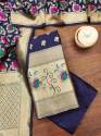 NAVY BLUE BANARASI SILK UNSTICH SUIT