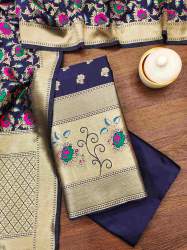 NAVY BLUE BANARASI SILK UNSTICH SUIT