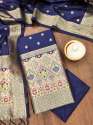  NAVYBLUE BANARASI SILK UNSTICH SUIT