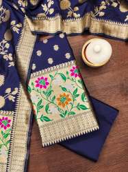 NAVYBLUE BANARASI SILK UNSTICHED SUIT