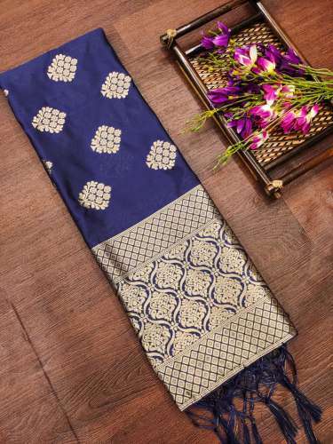 NAVYBLUE BANRASI SILK DUPATTA WITH FLOWER TREE ZARI