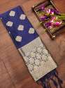 NAVYBLUE BANRASI SILK DUPATTA WITH FLOWER TREE ZARI