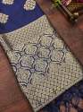 NAVYBLUE BANRASI SILK DUPATTA WITH FLOWER TREE ZARI thumb 1