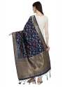 NBLUE BANARASI SILK WITH FLOWER PATTERN DUPATTA thumb 1