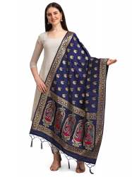 NEVYBLUE BANARASI SILK WITH PEACOCK PATTERN DUPATTA