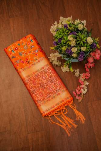 Orange Kashmiri Banarasi Silk Dupatta