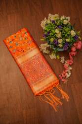 Orange Kashmiri Banarasi Silk Dupatta