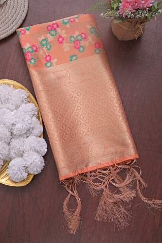 PEACH BANARASI SILK FLOWER PATTERN DUPATTA