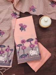 PEACH BANARASI SILK UNSTICH SUIT.