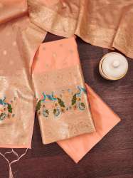 PEACH BANARASI SILK UNSTICH SUIT