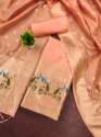 PEACH BANARASI SILK UNSTICH SUIT thumb 1