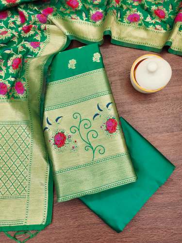 PGREEN BANARASI SILK UNSTICH SUIT