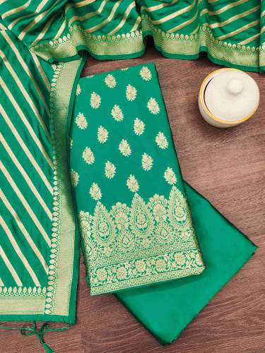 PGREEN BANARASI SILK UNSTICHED SUIT