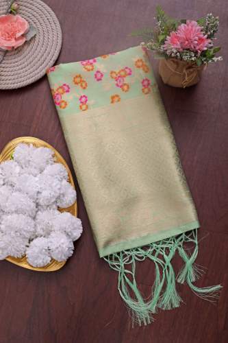  PISTA BANARASI SILK FLOWER PATTERN DUPATTA