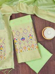PISTA BANARASI SILK UNSTICHED  SUIT