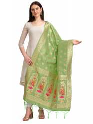 PISTA BANARASI SILK WITH PEACOCK PATTERN DUPATTA