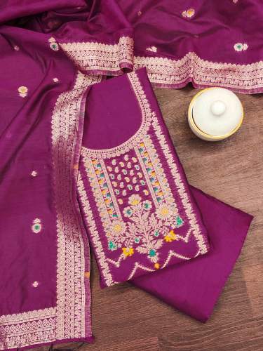 PURPLE BANARASI COTTON UNSTICH SUIT