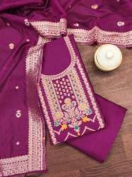 PURPLE BANARASI COTTON UNSTICH SUIT