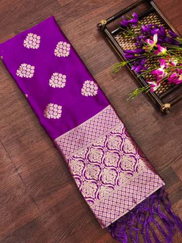  PURPLE BANARASI SILK DUPATTA WITH FLOWER TREE ZARI