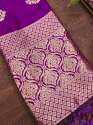  PURPLE BANARASI SILK DUPATTA WITH FLOWER TREE ZARI thumb 1